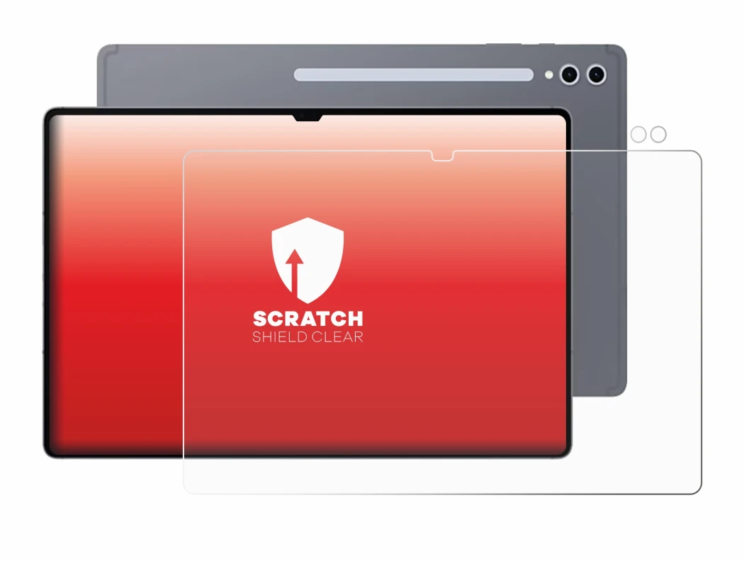 Abbildung des Geräts Samsung Galaxy Tab S10 Ultra (Display+Kamera) mit einer Vielzahl des Displayschutzes.