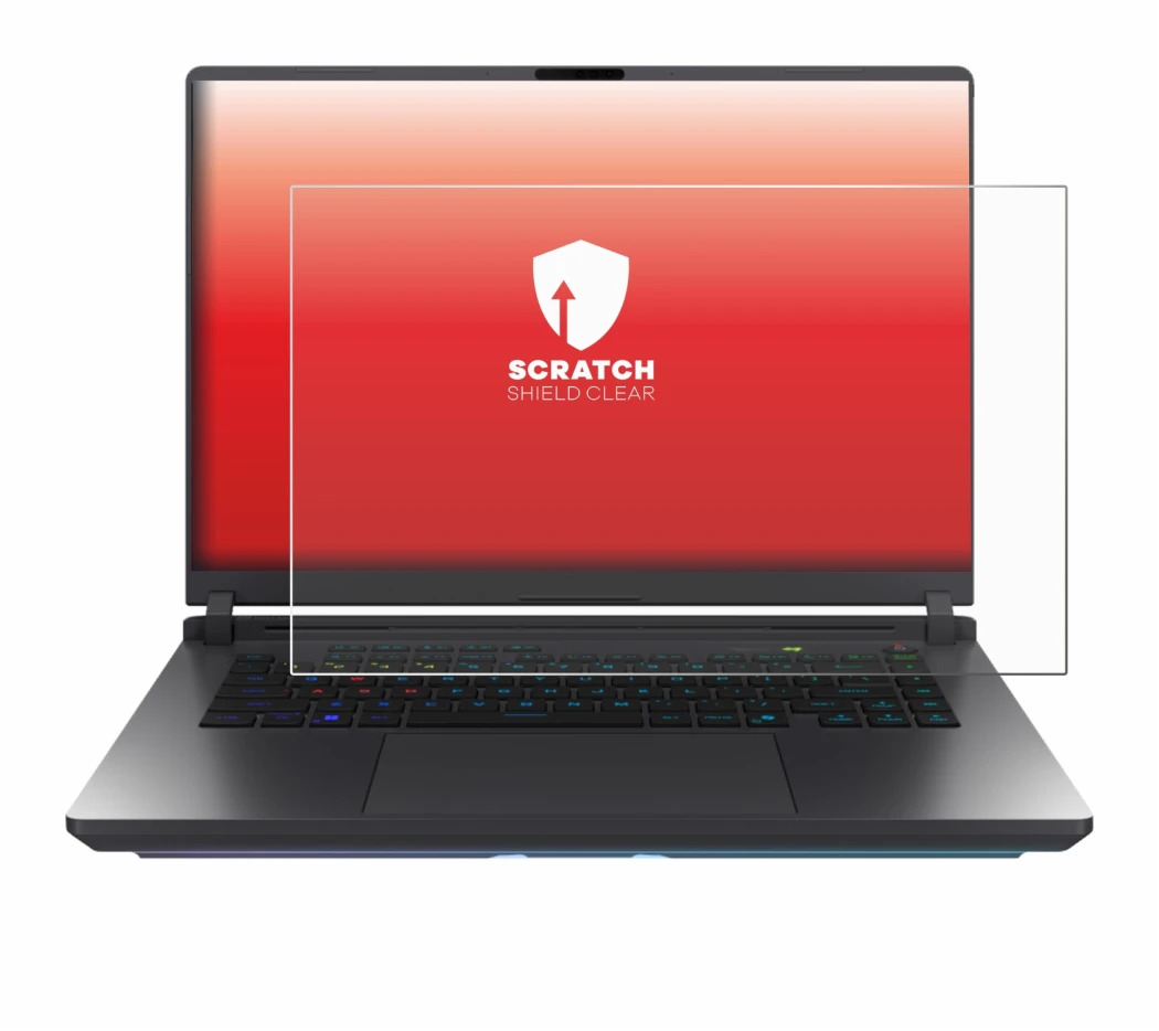 Abbildung des Geräts ASUS ROG Strix G16 2025 mit einer Vielzahl des Displayschutzes.