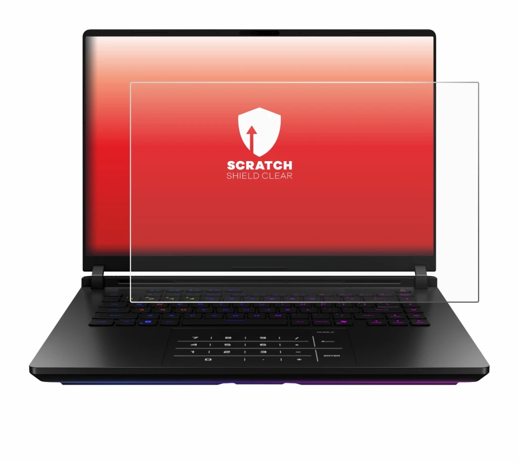 Abbildung des Geräts ASUS ROG Strix SCAR 18 2025 mit einer Vielzahl des Displayschutzes.