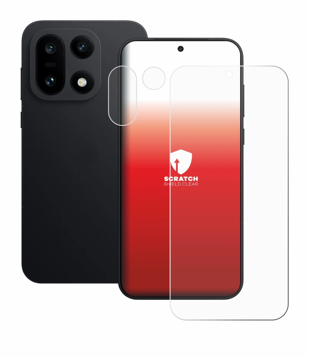 Abbildung des Geräts OnePlus 15 (Display+Kamera) mit einer Vielzahl des Displayschutzes.