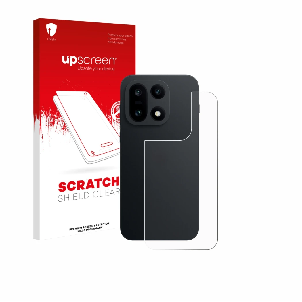 Vorderseite einer Produktverpackung mit dem Markenlogo upscreen. Daneben ist das Gerät OnePlus 15 (Rückseite) mit dem zugehöri