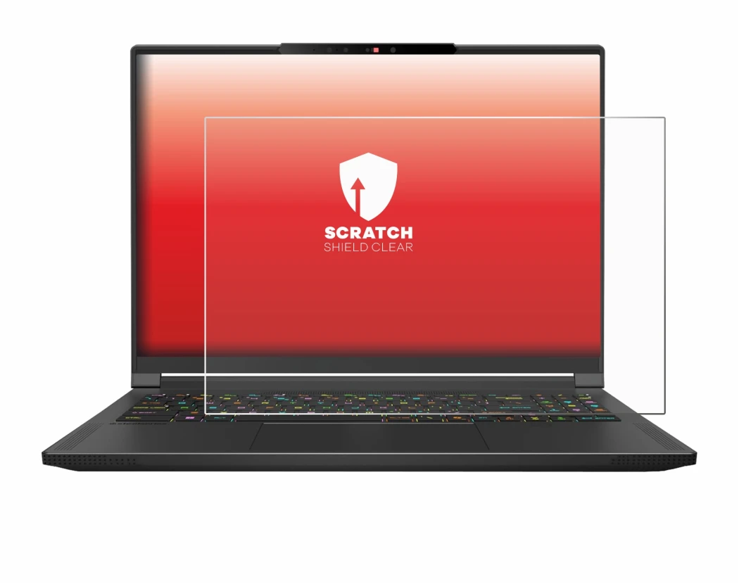 Abbildung des Geräts MSI Stealth A16 AI+ mit einer Vielzahl des Displayschutzes.