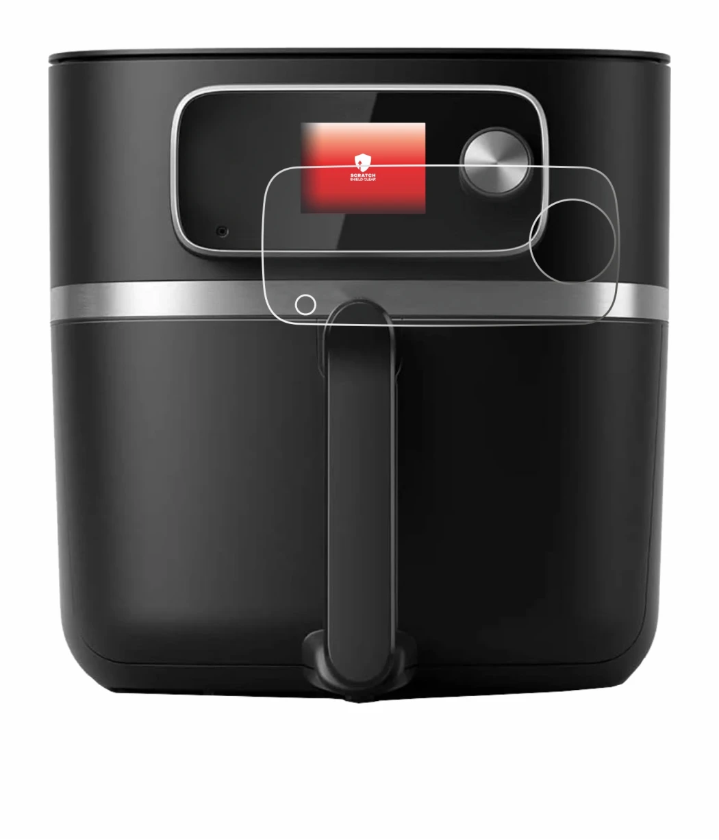 Abbildung des Geräts Philips Airfryer HD9880/90 mit einer Vielzahl des Displayschutzes.