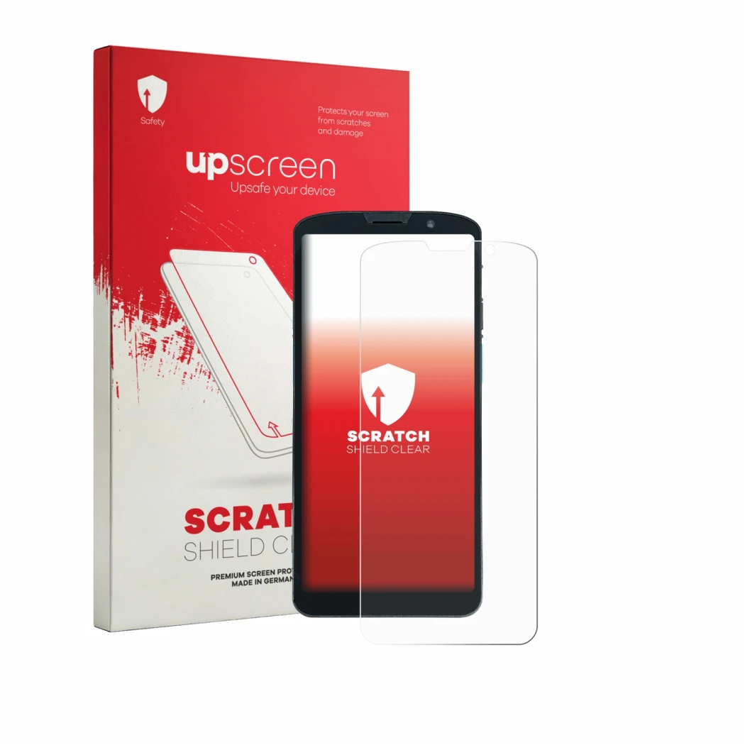 Vorderseite einer Produktverpackung mit dem Markenlogo upscreen. Daneben ist das Gerät Unitech EA630 mit dem zugehörigen Displ