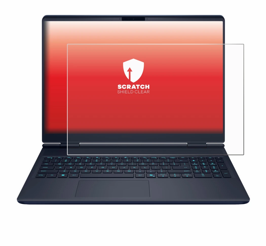 Abbildung des Geräts Dell Alienware 16X mit einer Vielzahl des Displayschutzes.