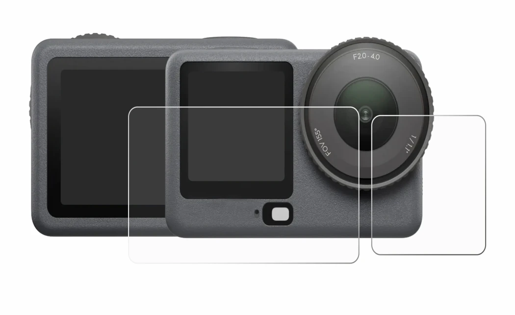 Abbildung des Geräts DJI Osmo Action 6 mit einer Vielzahl des Displayschutzes.