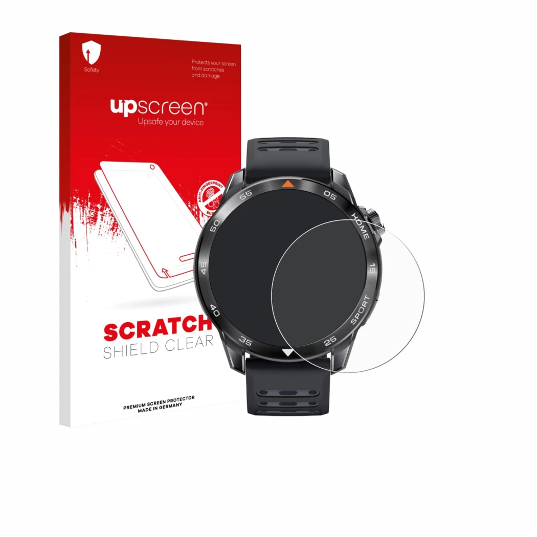 Vorderseite einer Produktverpackung mit dem Markenlogo upscreen. Daneben ist das Gerät Xiaomi Mibro GS Pro 2 mit dem zugehörig