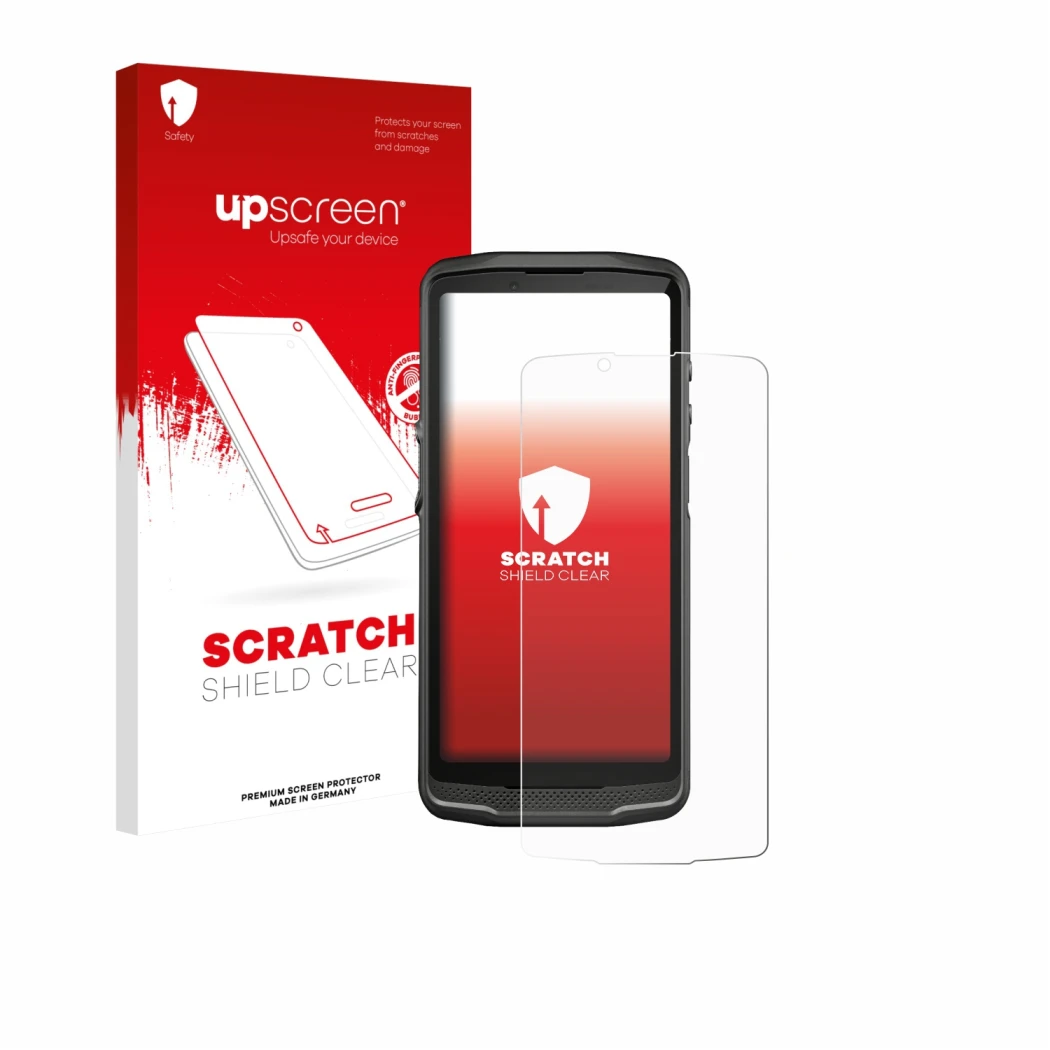 Vorderseite einer Produktverpackung mit dem Markenlogo upscreen. Daneben ist das Gerät Crosscall Core M6 mit dem zugehörigen D