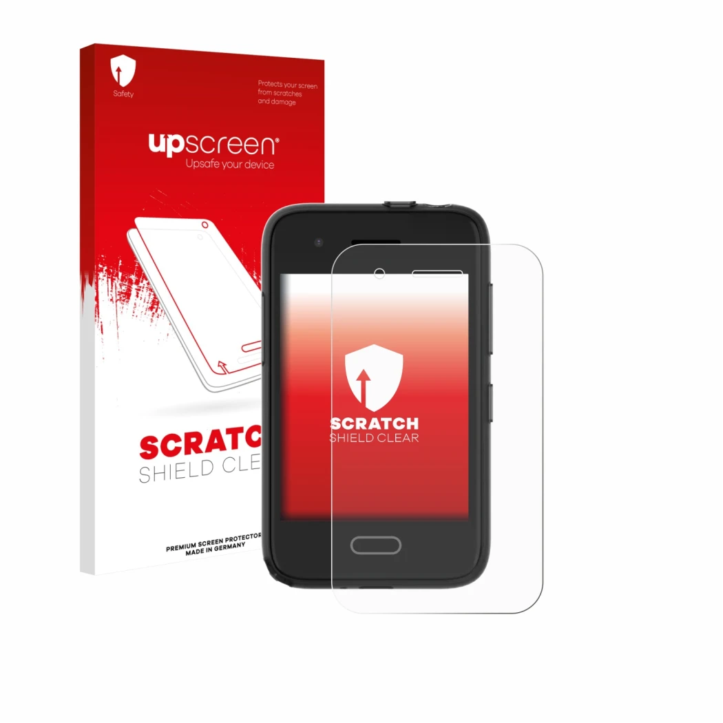 Vorderseite einer Produktverpackung mit dem Markenlogo upscreen. Daneben ist das Gerät Xplora One mit dem zugehörigen Displays