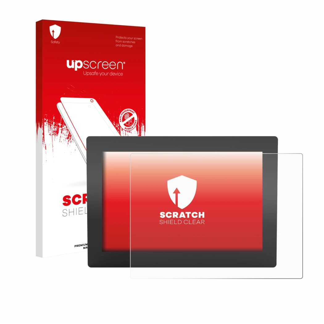 Vorderseite einer Produktverpackung mit dem Markenlogo upscreen. Daneben ist das Gerät WAGO Web Panel 400 762-3404 mit dem zug