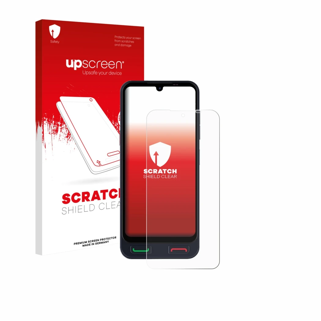 Vorderseite einer Produktverpackung mit dem Markenlogo upscreen. Daneben ist das Gerät SPC Zeus 2 Pro mit dem zugehörigen Disp