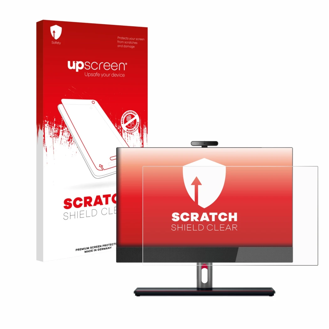 Vorderseite einer Produktverpackung mit dem Markenlogo upscreen. Daneben ist das Gerät Lenovo ThinkCentre M90a Gen 5 23,8