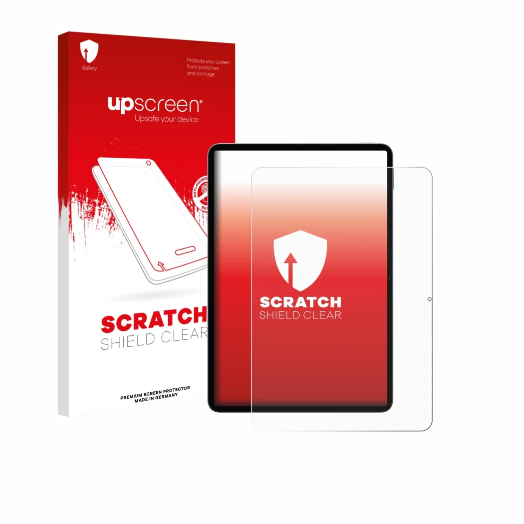 Vorderseite einer Produktverpackung mit dem Markenlogo upscreen. Daneben ist das Gerät Xiaomi Pad 8 mit dem zugehörigen Displa