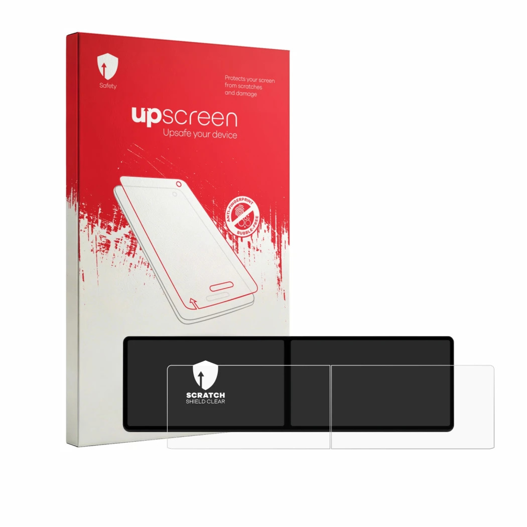 Vorderseite einer Produktverpackung mit dem Markenlogo upscreen. Daneben ist das Gerät Xpeng G9 2023 mit dem zugehörigen Displ