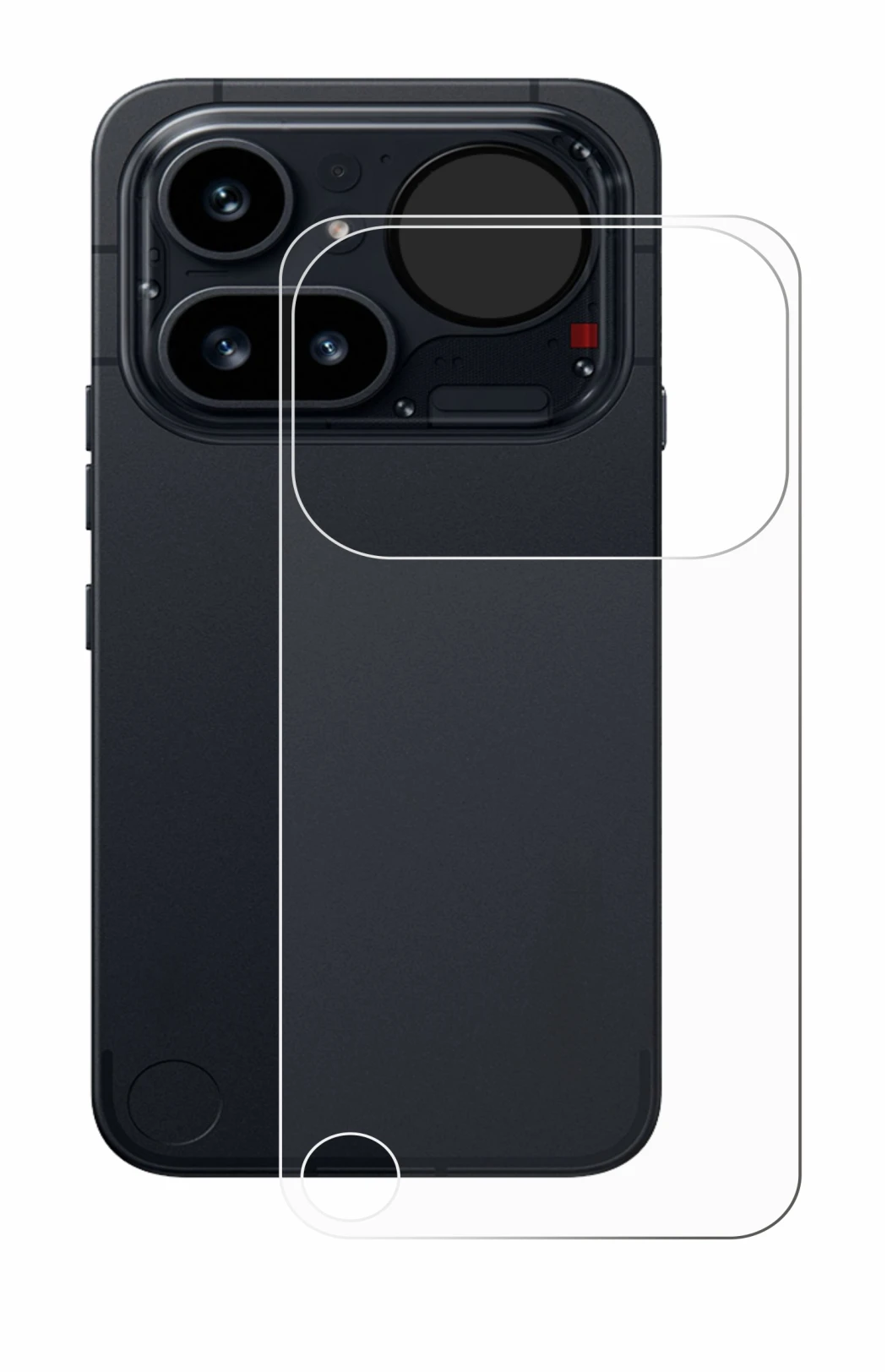 Abbildung des Geräts Nothing Phone (4a) Pro (Rückseite) mit einer Vielzahl des Displayschutzes.