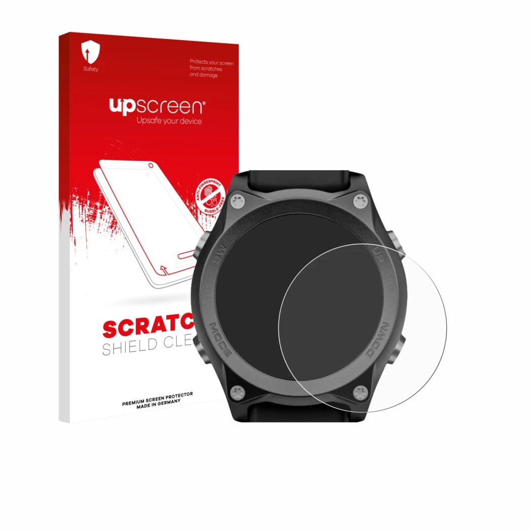 Vorderseite einer Produktverpackung mit dem Markenlogo upscreen. Daneben ist das Gerät Mares Sirius mit dem zugehörigen Displa