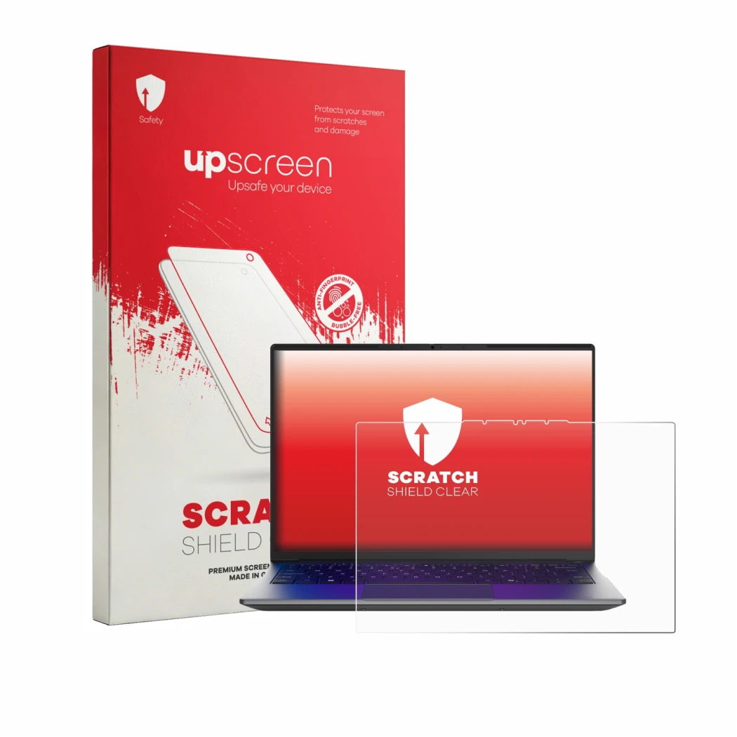 Vorderseite einer Produktverpackung mit dem Markenlogo upscreen. Daneben ist das Gerät MEDION Avantum 14 E1e mit dem zugehörig