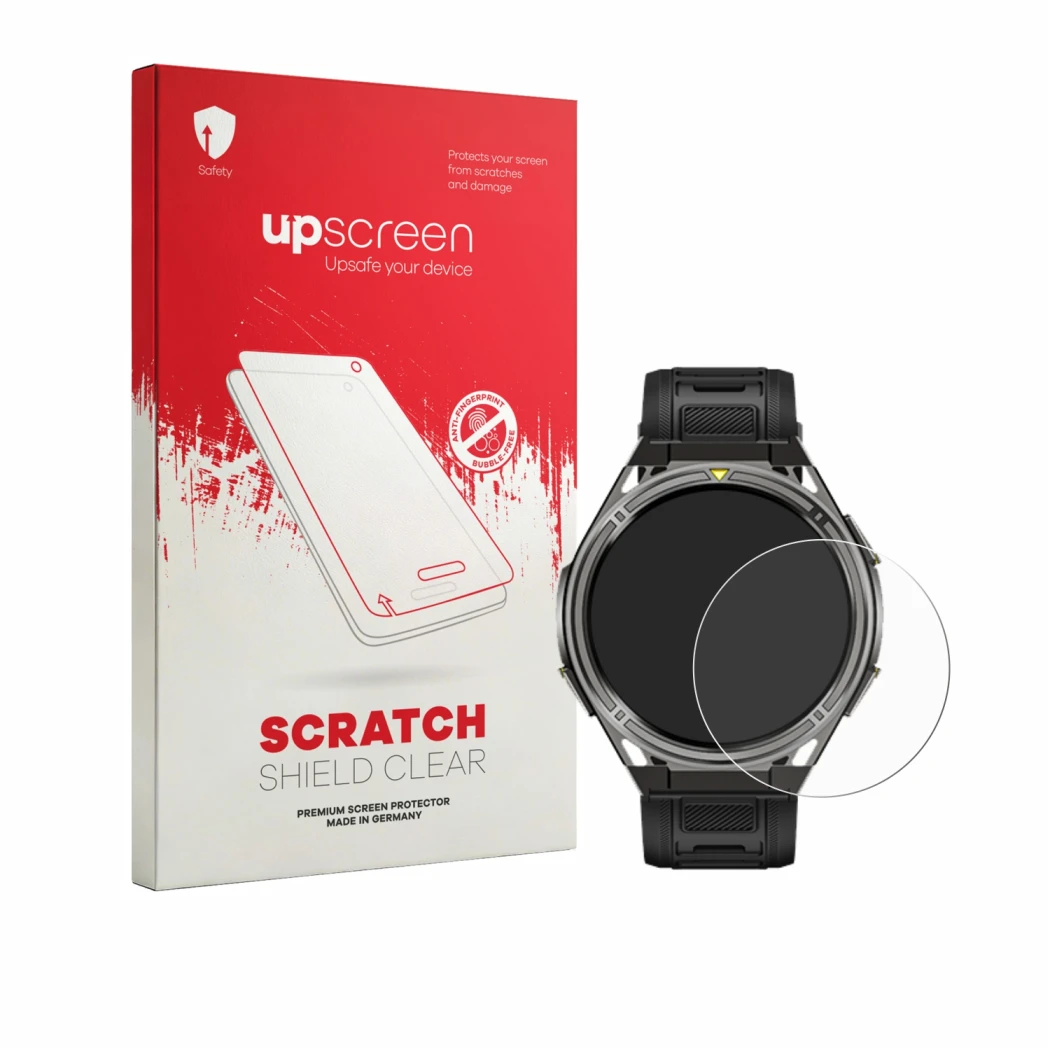 Vorderseite einer Produktverpackung mit dem Markenlogo upscreen. Daneben ist das Gerät Cubot GT5 mit dem zugehörigen Displaysc