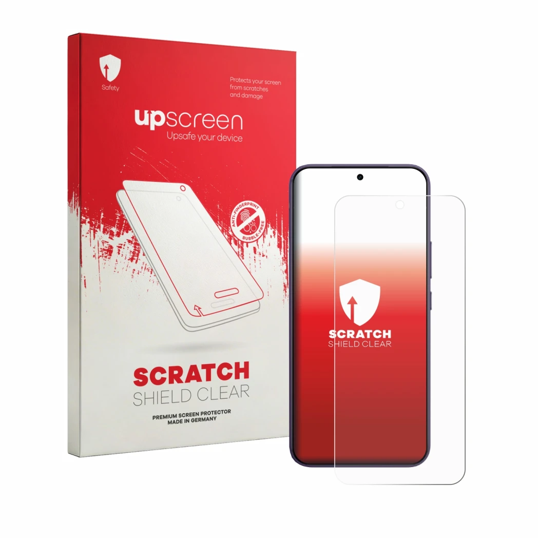 Vorderseite einer Produktverpackung mit dem Markenlogo upscreen. Daneben ist das Gerät Vivo Y600 Pro mit dem zugehörigen Displ