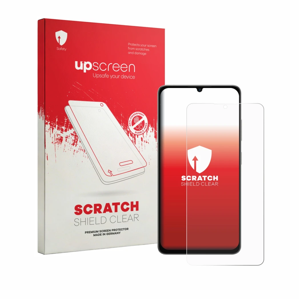 Vorderseite einer Produktverpackung mit dem Markenlogo upscreen. Daneben ist das Gerät Lava Bold N2 Pro mit dem zugehörigen Di