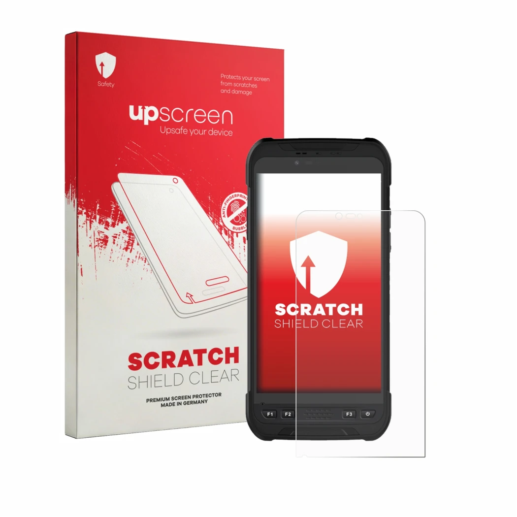 Vorderseite einer Produktverpackung mit dem Markenlogo upscreen. Daneben ist das Gerät Stonex S60 mit dem zugehörigen Displays