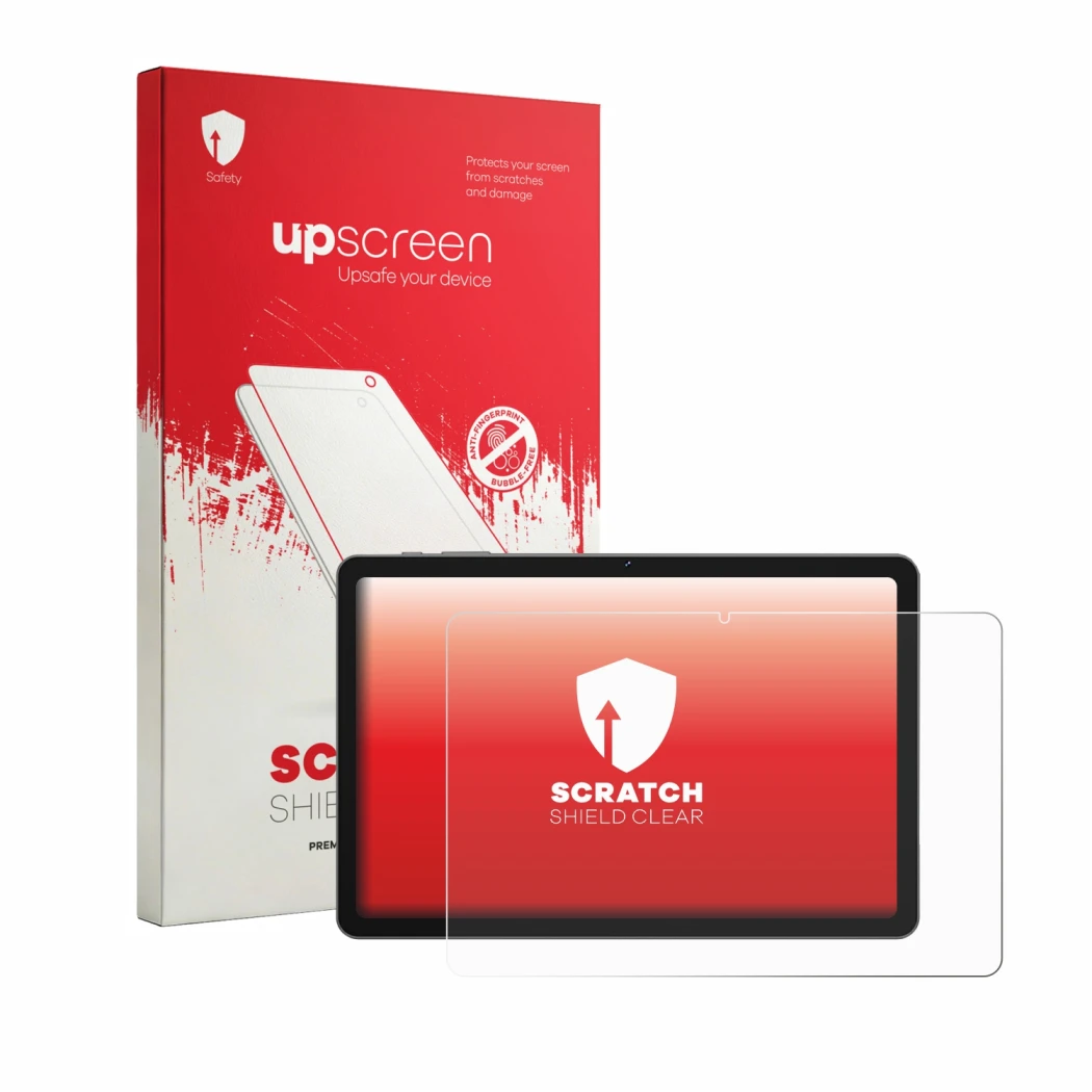 Vorderseite einer Produktverpackung mit dem Markenlogo upscreen. Daneben ist das Gerät BNCF Bpad 10 mit dem zugehörigen Displa