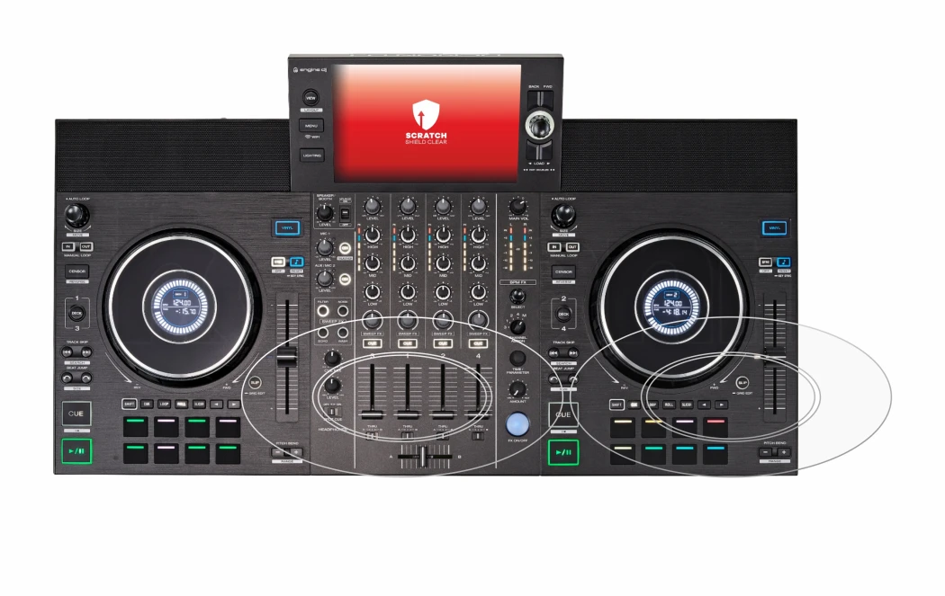 Abbildung des Geräts Denon DJ SC LIVE 4 (Jog) mit einer Vielzahl des Displayschutzes.