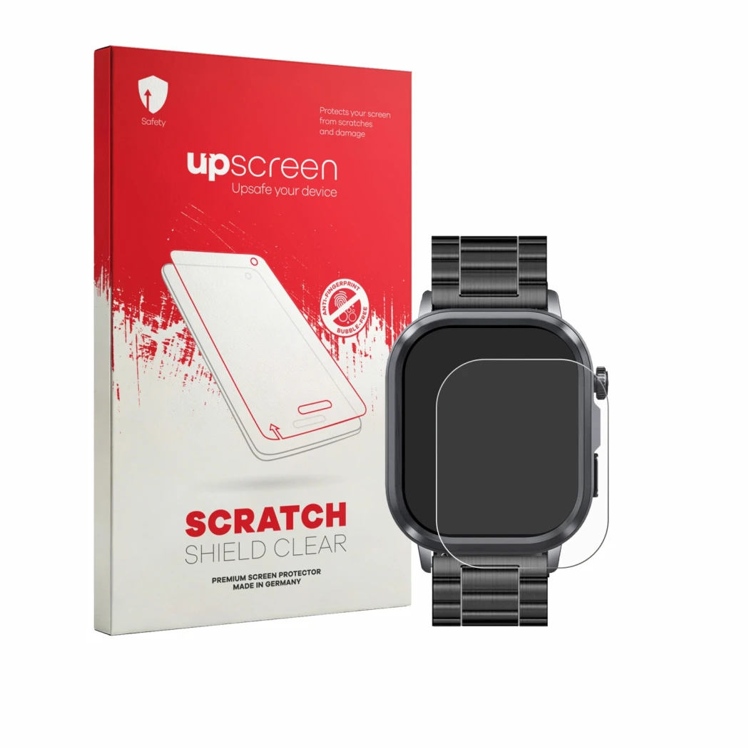 Vorderseite einer Produktverpackung mit dem Markenlogo upscreen. Daneben ist das Gerät Knauermann Pro 4 2026 (rechteckig) mit