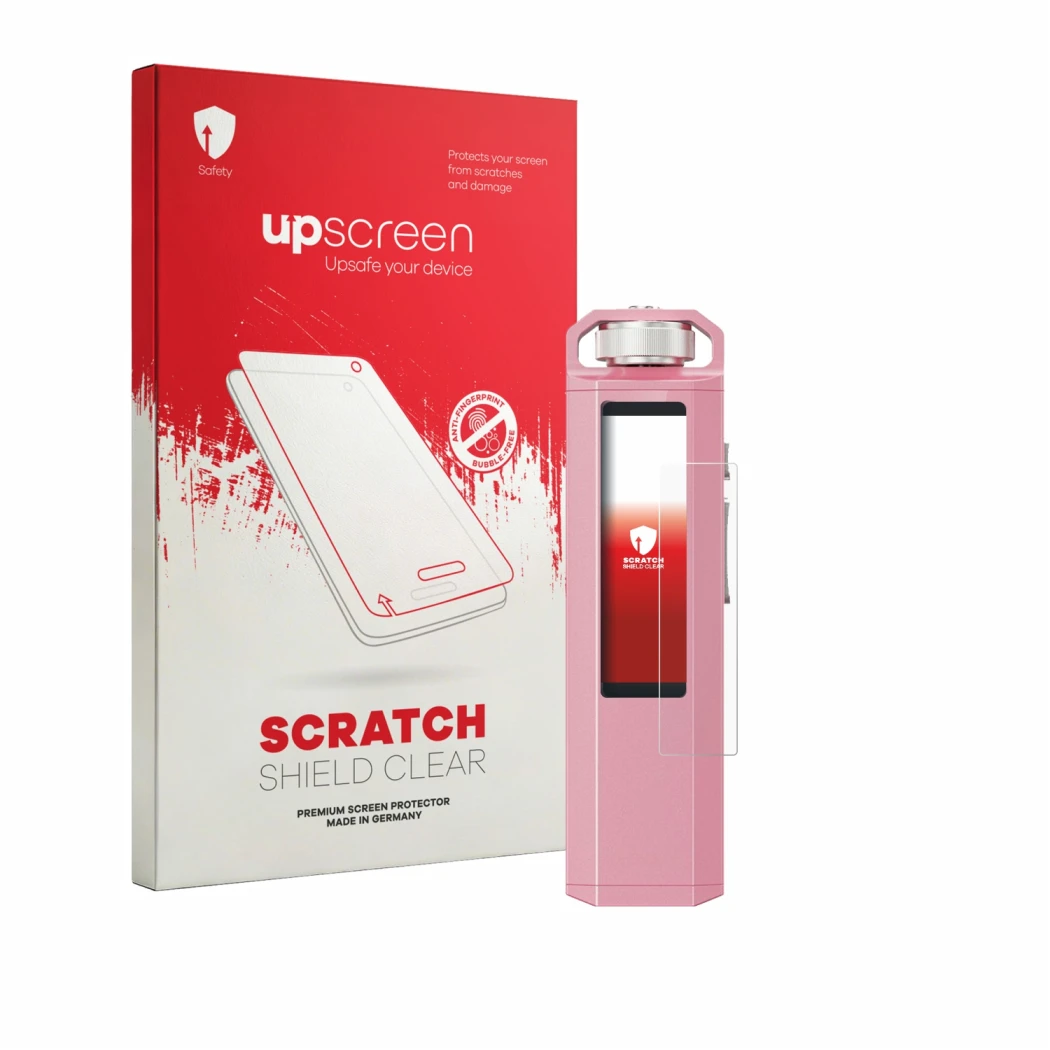 Vorderseite einer Produktverpackung mit dem Markenlogo upscreen. Daneben ist das Gerät FiiO SnowSky Echo Nano mit dem zugehöri