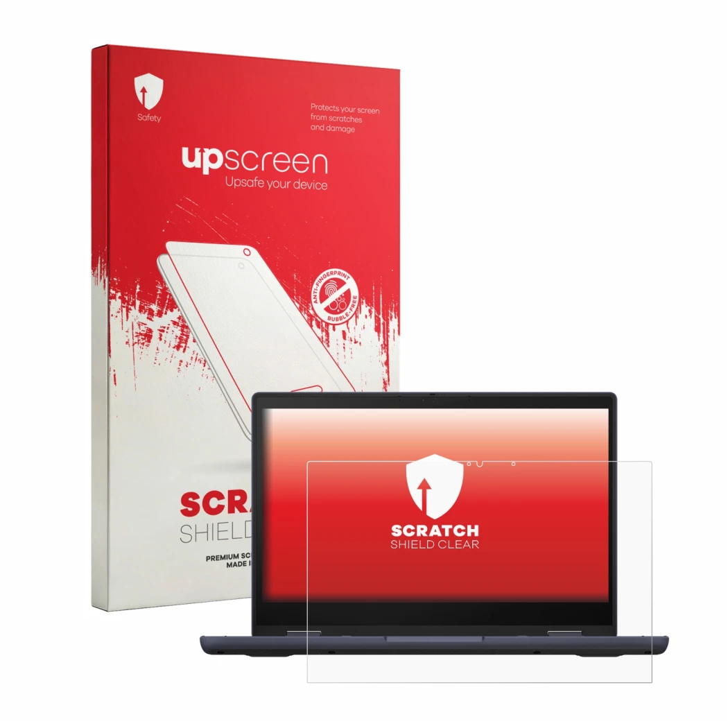 Vorderseite einer Produktverpackung mit dem Markenlogo upscreen. Daneben ist das Gerät ASUS ExpertBook BR1402 mit dem zugehöri