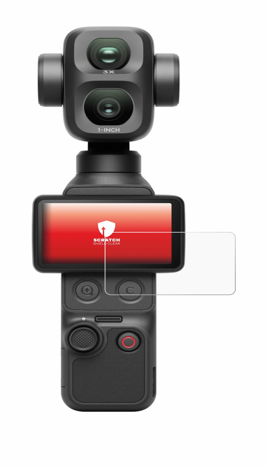 Abbildung des Geräts DJI Osmo Pocket 4P mit einer Vielzahl des Displayschutzes.