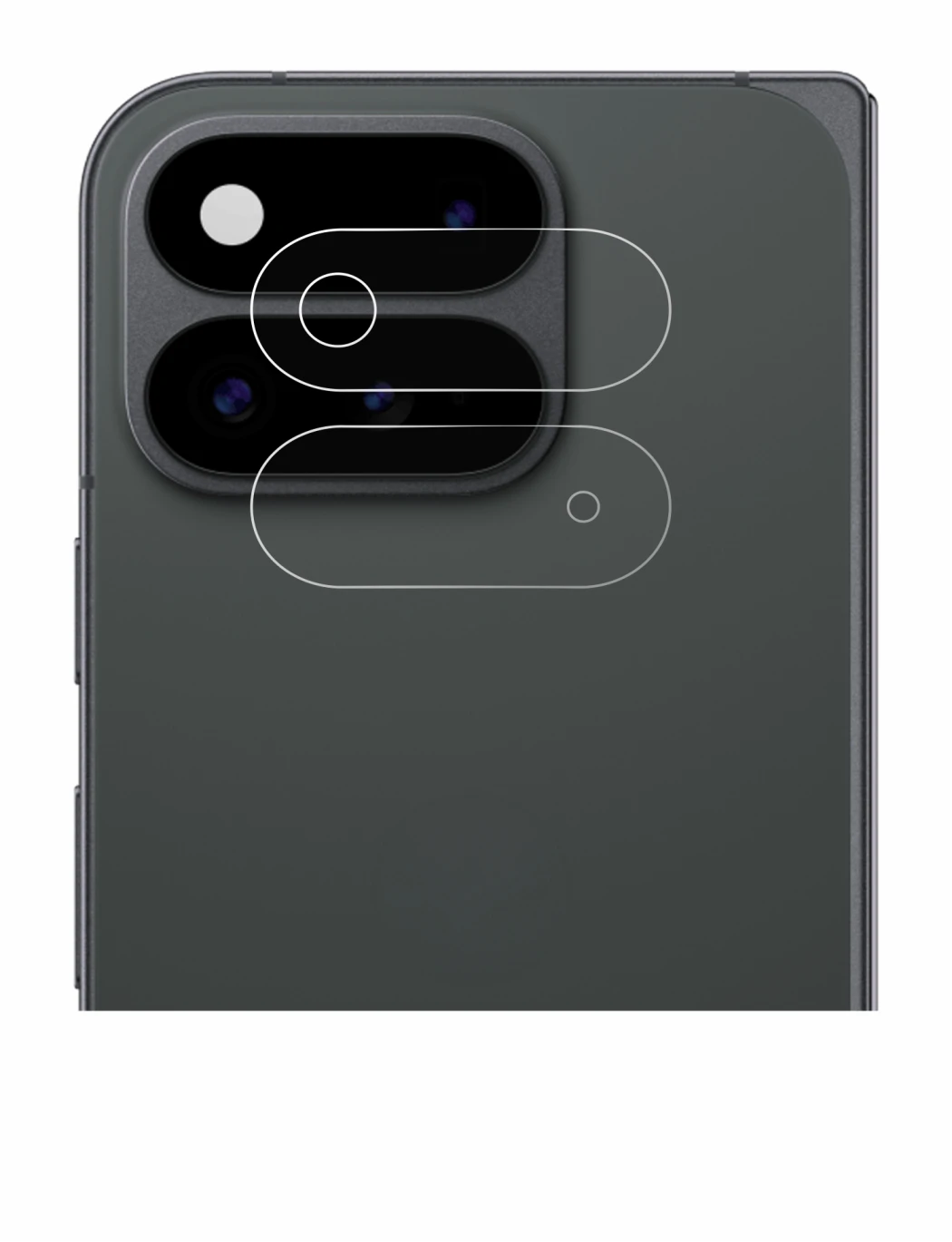 Abbildung des Geräts Google Pixel 11 Pro Fold (NUR Kameraschutz) mit einer Vielzahl des Displayschutzes.