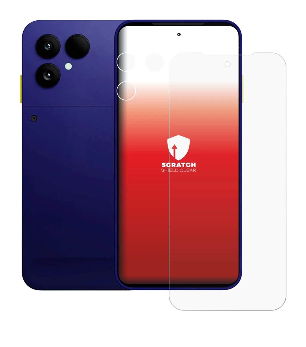 Abbildung des Geräts Fairphone 6 Plus (Display+Kamera) mit einer Vielzahl des Displayschutzes.