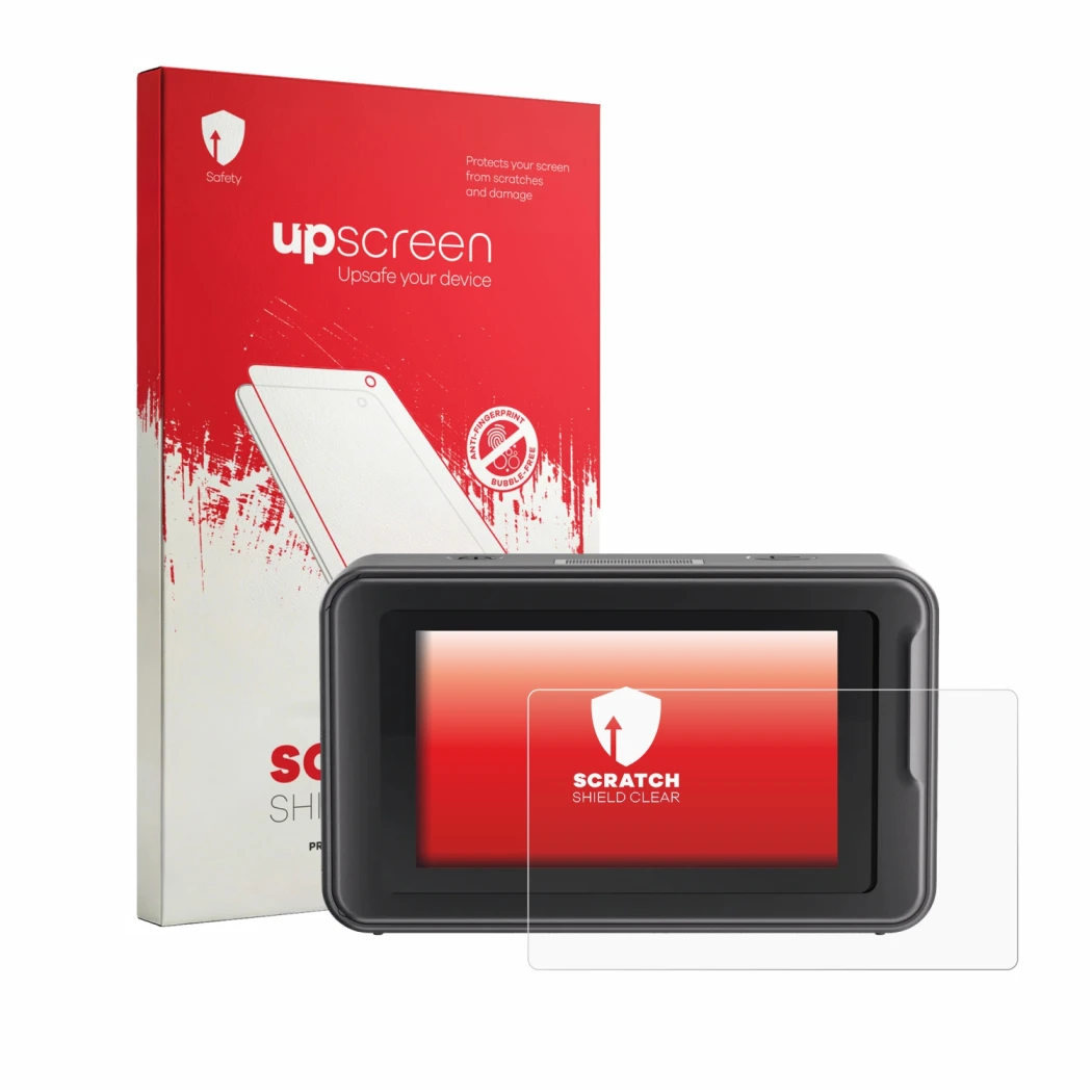 Vorderseite einer Produktverpackung mit dem Markenlogo upscreen. Daneben ist das Gerät Creality Pika mit dem zugehörigen Displ