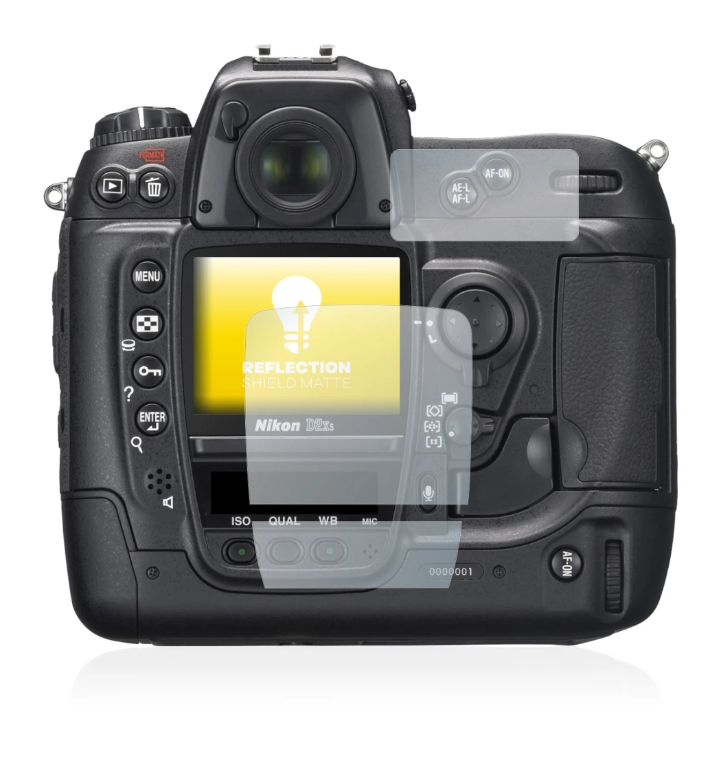Abbildung des Geräts Nikon D2X mit einer Vielzahl des Displayschutzes.