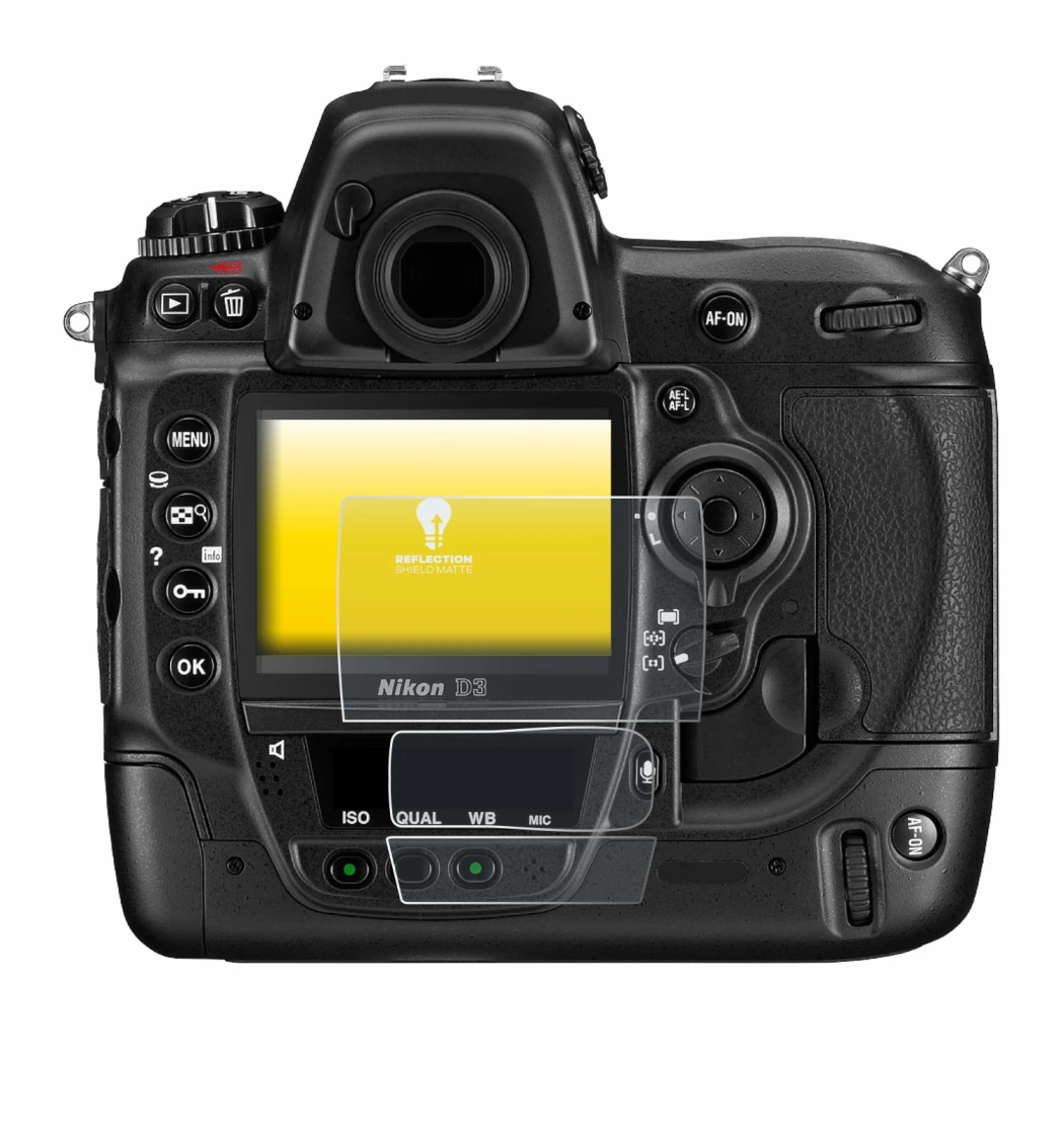 Abbildung des Geräts Nikon D3 mit einer Vielzahl des Displayschutzes.