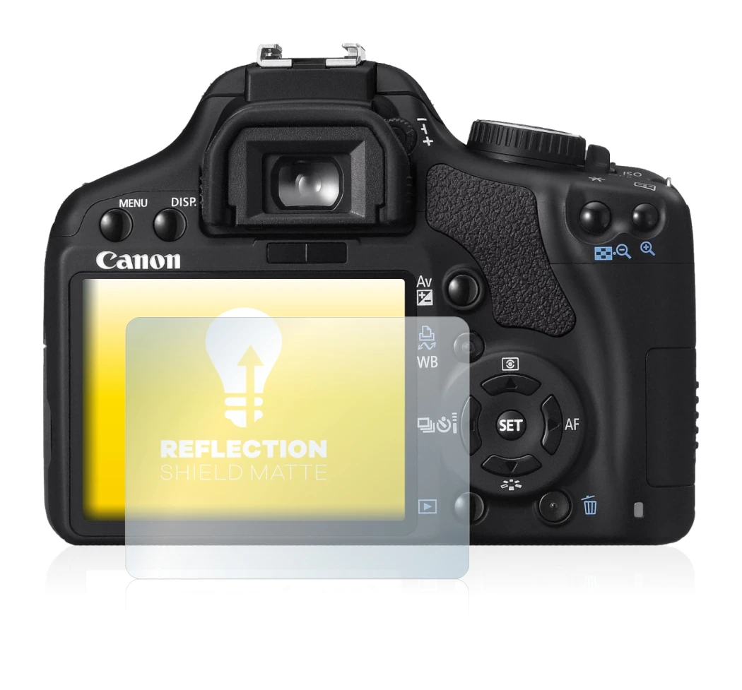 Abbildung des Geräts Canon EOS 450D mit einer Vielzahl des Displayschutzes.