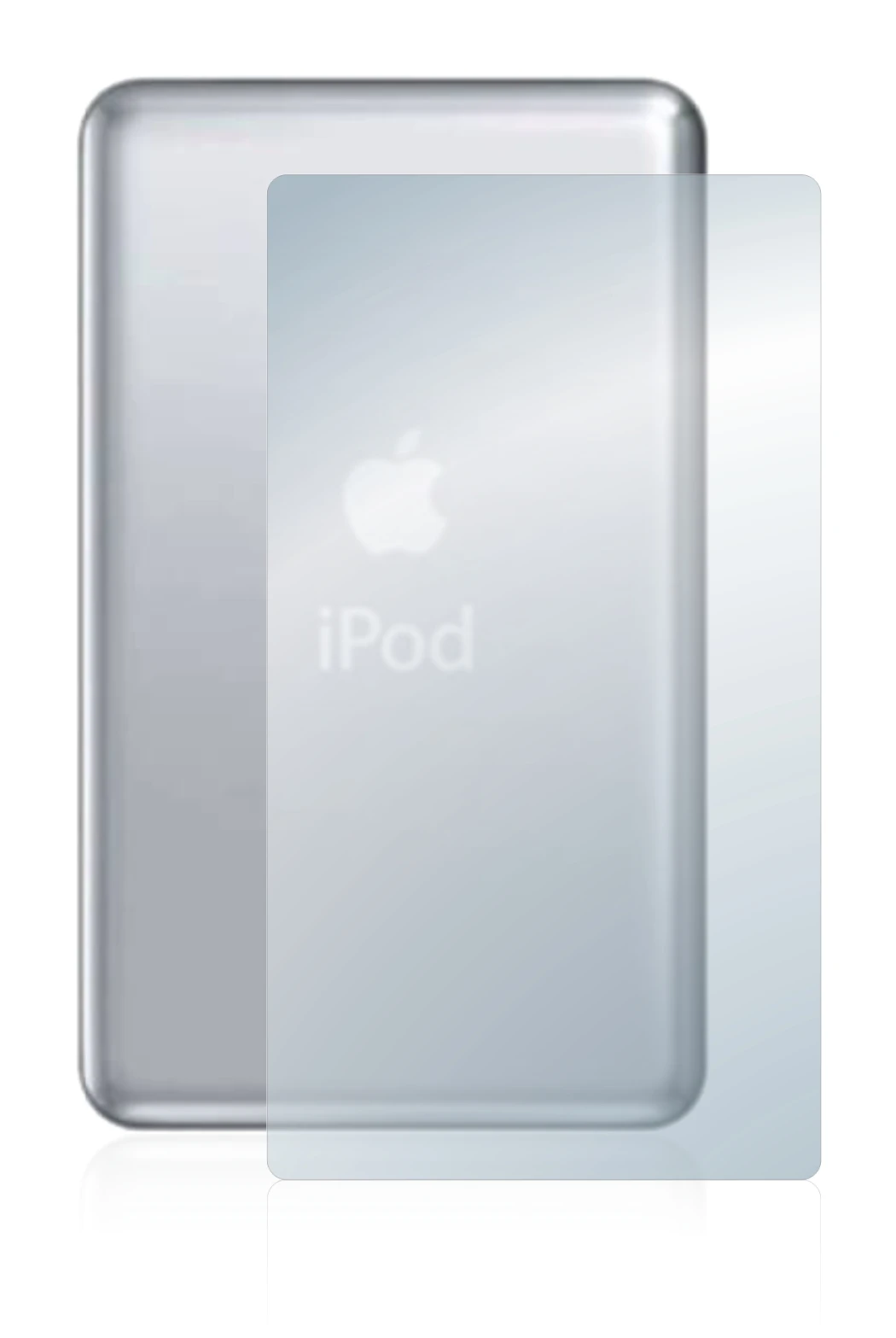 Abbildung des Geräts Apple iPod classic 120 GB (Rückseite, 7. Gen.) mit einer Vielzahl des Displayschutzes.
