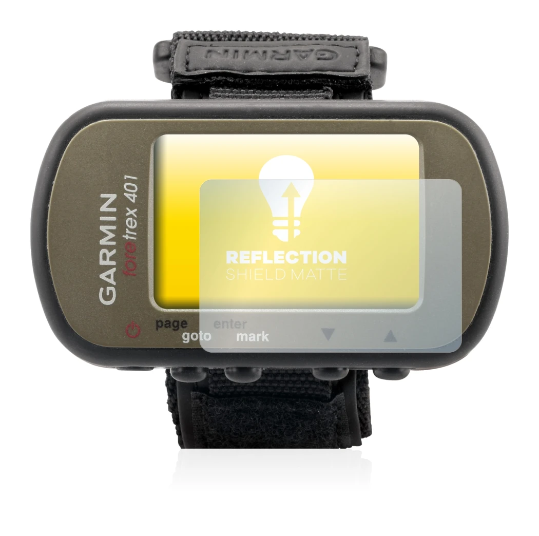 Abbildung des Geräts Garmin Foretrex 401 mit einer Vielzahl des Displayschutzes.