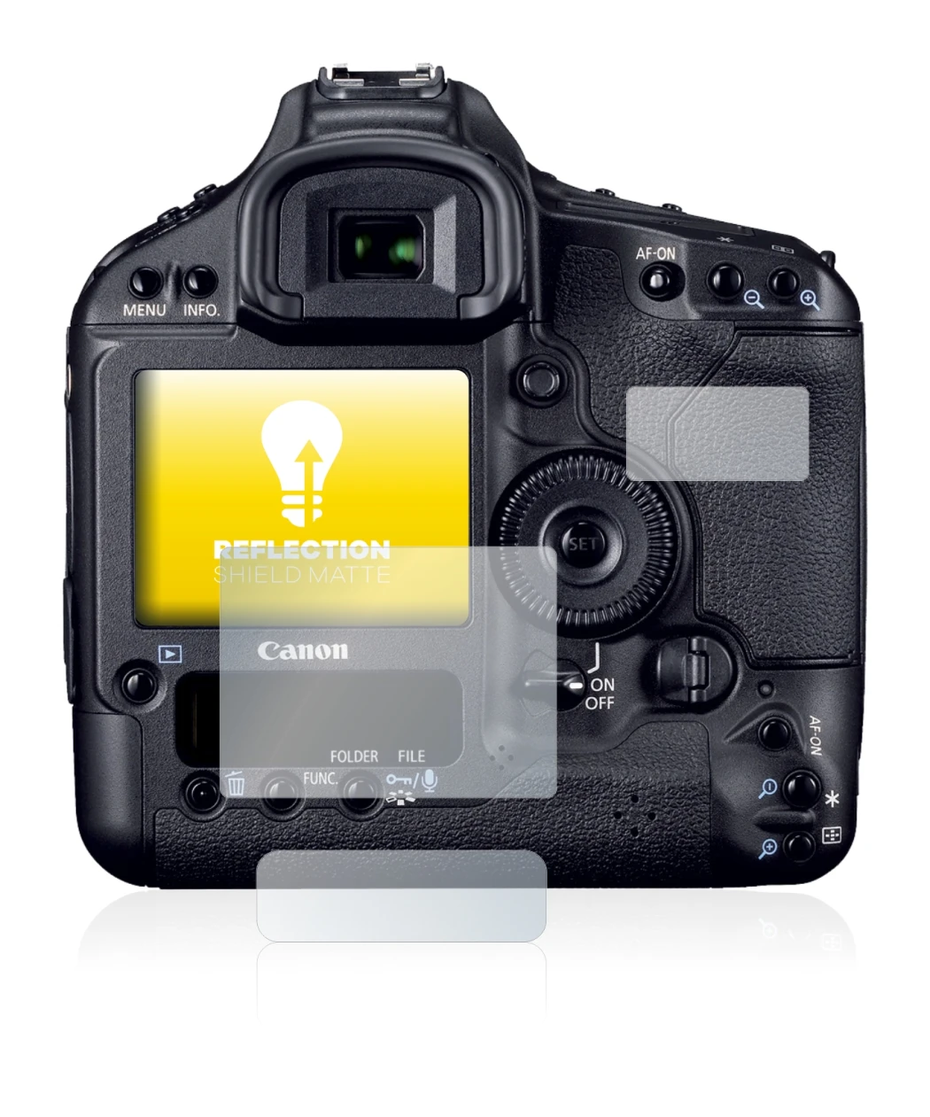 Abbildung des Geräts Canon EOS 1D Mark IV mit einer Vielzahl des Displayschutzes.