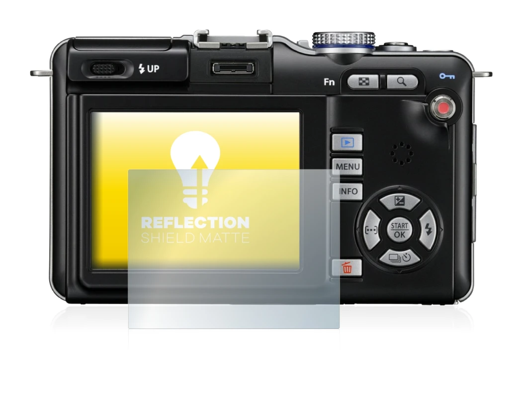 Abbildung des Geräts Olympus PEN E-PL1 mit einer Vielzahl des Displayschutzes.