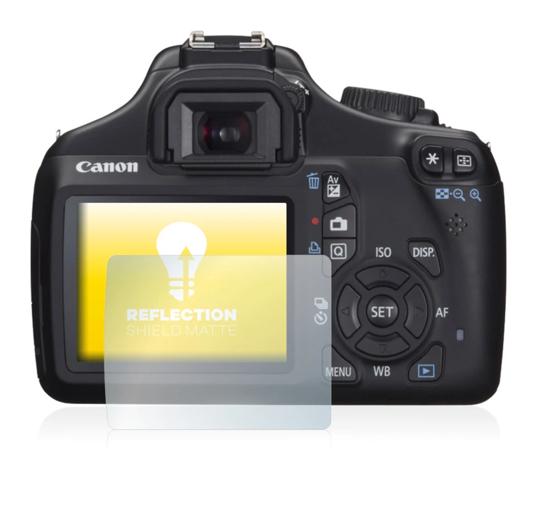 Abbildung des Geräts Canon EOS 1100D mit einer Vielzahl des Displayschutzes.