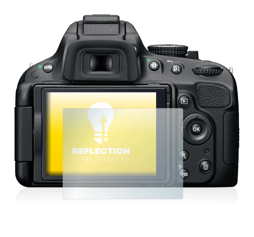 Abbildung des Geräts Nikon D5100 mit einer Vielzahl des Displayschutzes.