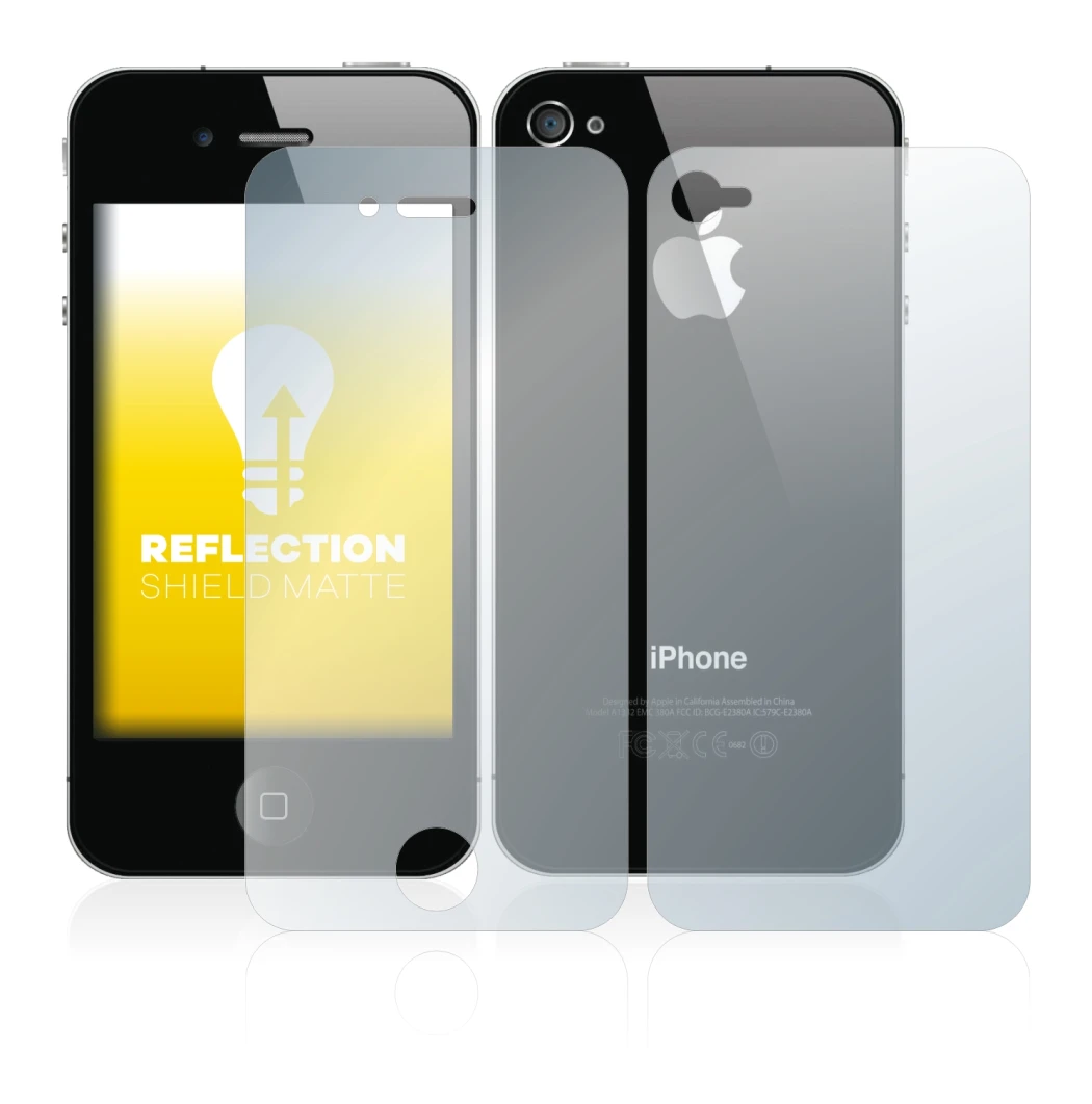 Abbildung des Geräts Apple iPhone 4S (Display+Rückseite) mit einer Vielzahl des Displayschutzes.