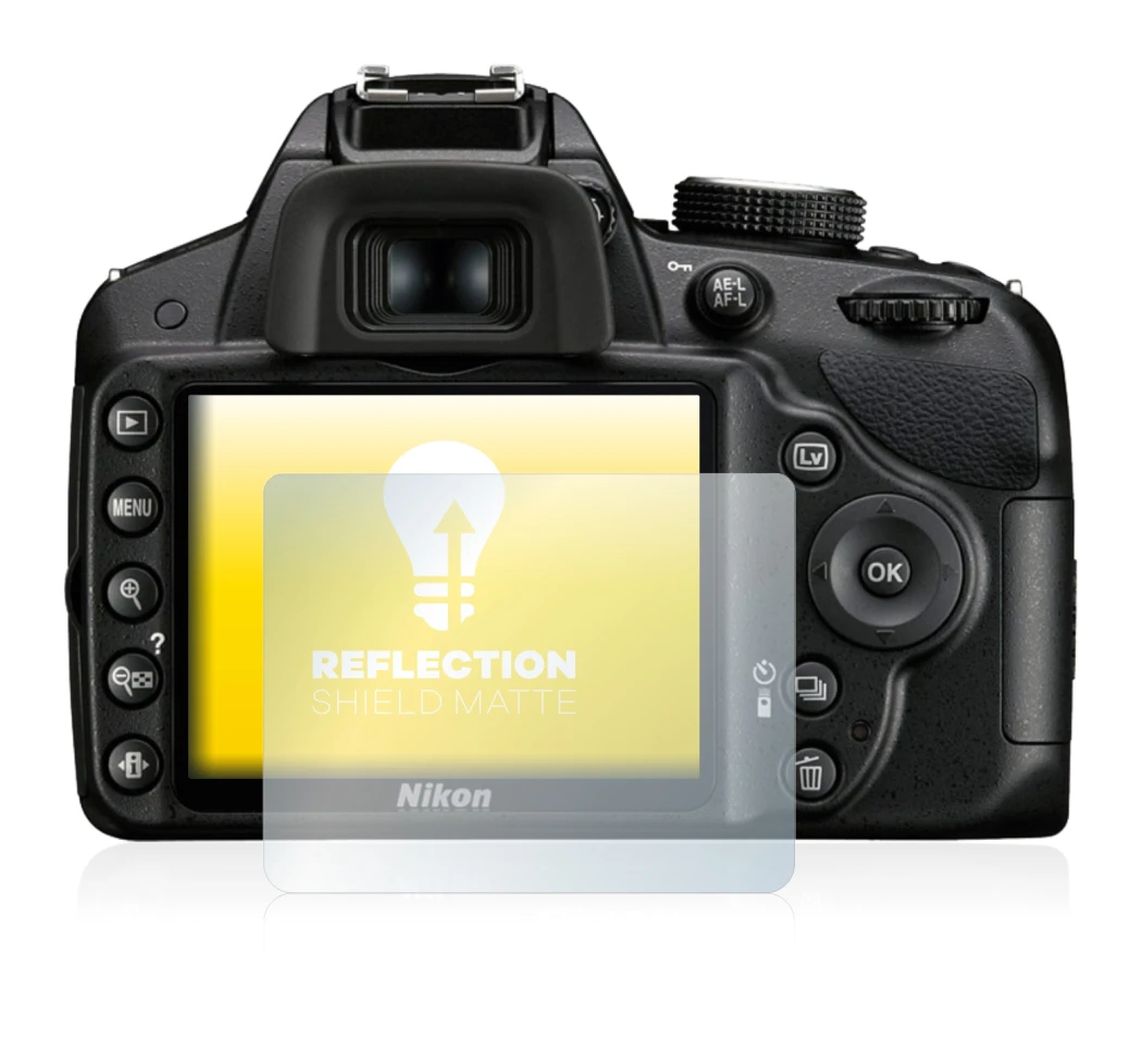Abbildung des Geräts Nikon D3200 mit einer Vielzahl des Displayschutzes.