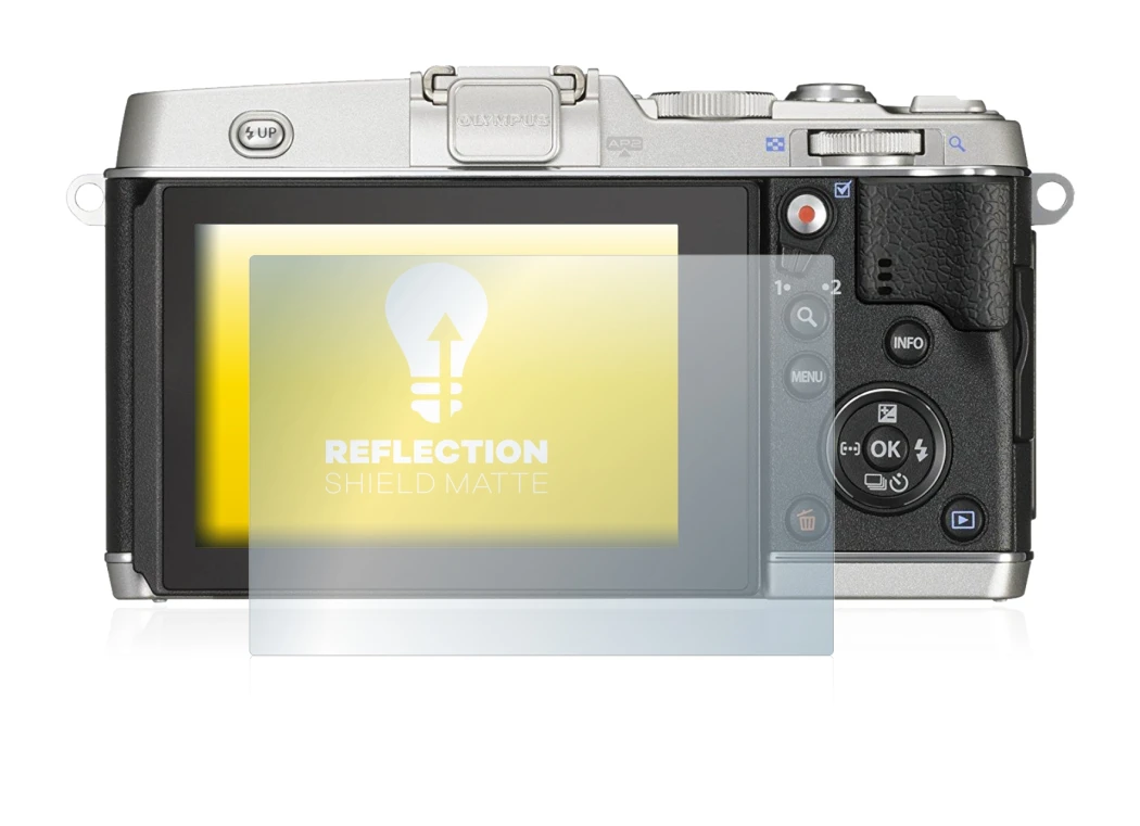 Abbildung des Geräts Olympus PEN E-P5 mit einer Vielzahl des Displayschutzes.