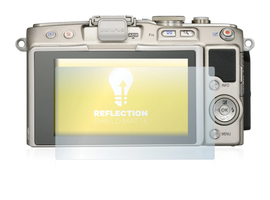 Abbildung des Geräts Olympus PEN E-PL6 mit einer Vielzahl des Displayschutzes.