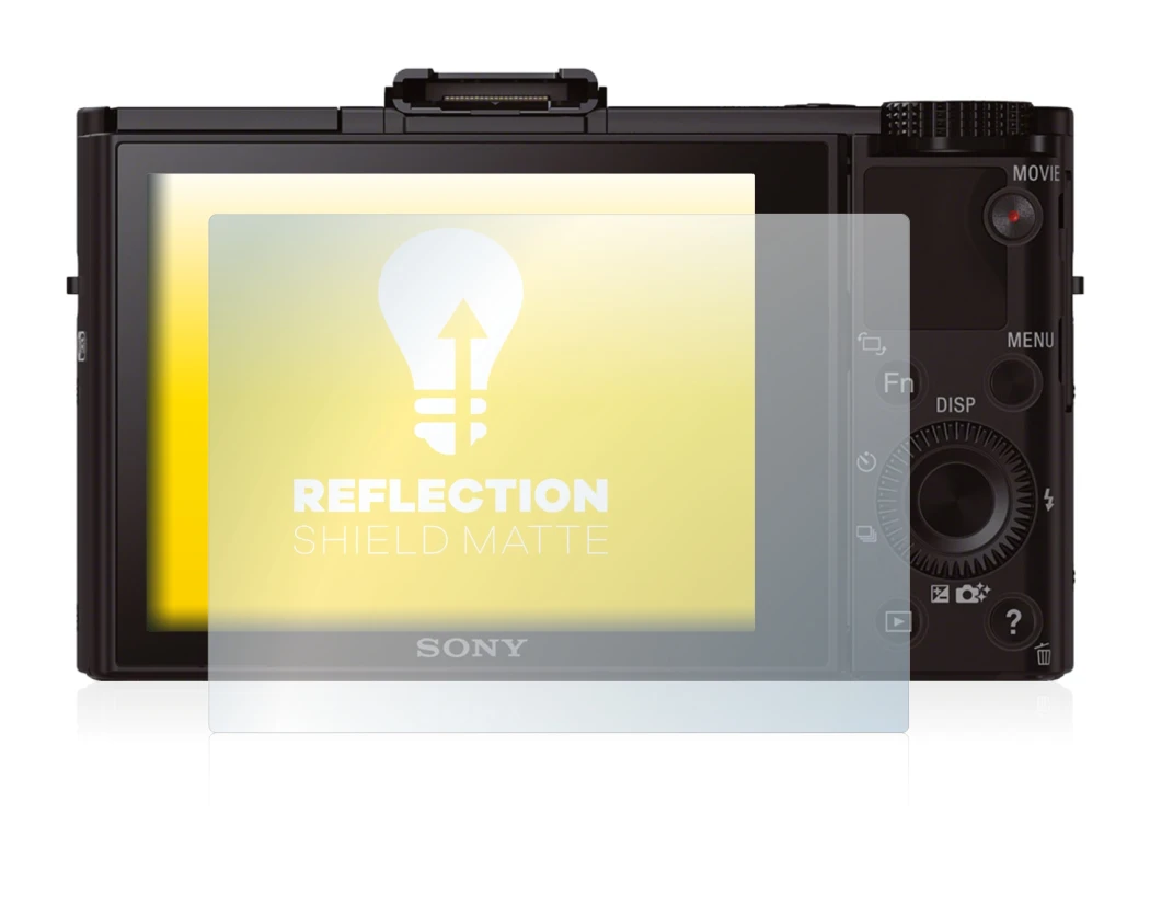 Abbildung des Geräts Sony Cyber-Shot DSC-RX100 II mit einer Vielzahl des Displayschutzes.
