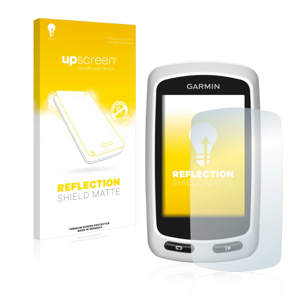 Vorderseite einer Produktverpackung mit dem Markenlogo upscreen. Daneben ist das Gerät Garmin Edge Touring Plus mit dem zugehö