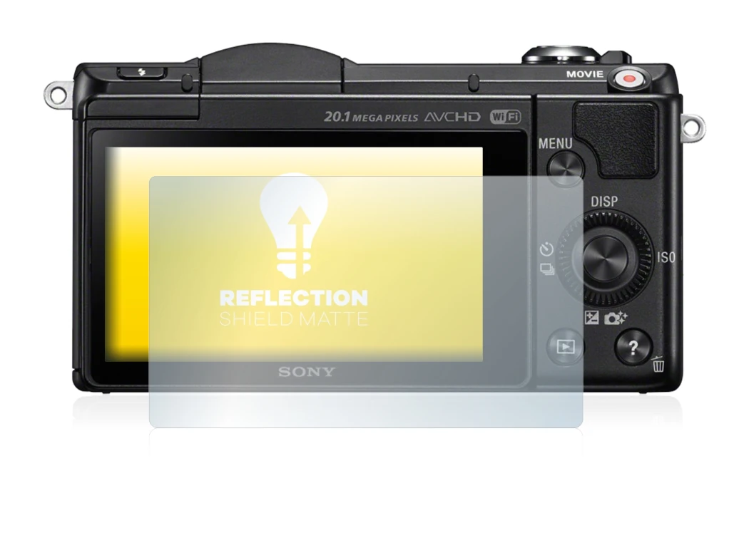 Abbildung des Geräts Sony Alpha 5000 (DSLR-A5000) mit einer Vielzahl des Displayschutzes.